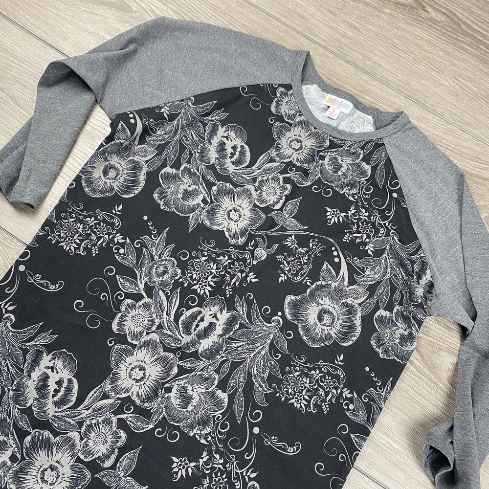 Lularoe Women's Randy 3/4 Sleeve Tee Grey Black Floral Smallβ